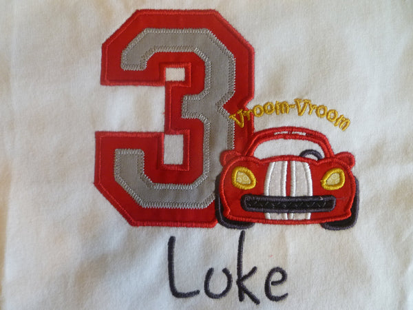 Personalized Baby Boy 1st Birthday Shirt, or one piece, Varsity Cars