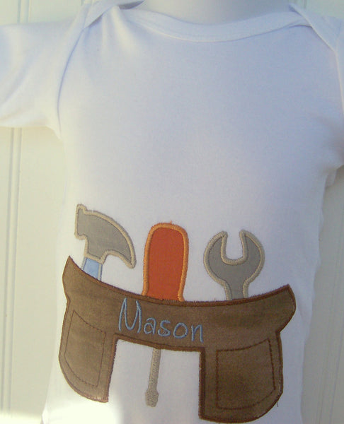 Personalized Baby Boy One Piece bodysuit or T shirt with Tool Belt, Tools, Construction, Father's day