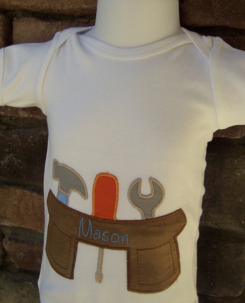 Personalized Baby Boy One Piece bodysuit or T shirt with Tool Belt, Tools, Construction, Father's day