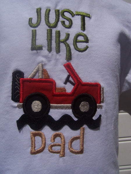 Custom Baby Boy Jeep one piece (tm), Jeep T shirt, Just Like Dad, Daddy's Boy Jeep Shirt