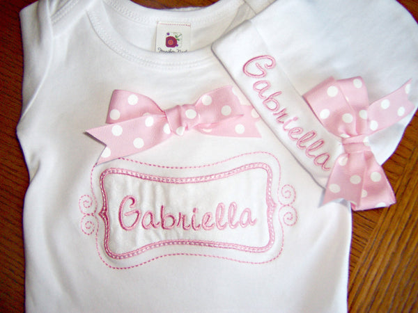 Personalized Coming Home Oufit, Take Home From Hospital Outfit, Layette Gown, or one piece and Hat Set, Girls Coming Home outfit