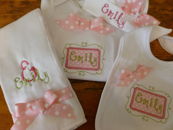 Personalized Coming Home Oufit, Take Home From Hospital Outfit, Layette Gown, or one piece,, or one piece and Hat, bib and burp Set