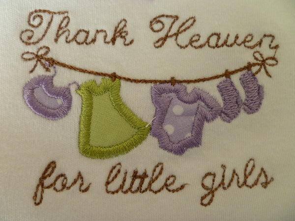 New Baby Girl one piece, Thanks Heaven for Little Girls, in pinks with attached bow