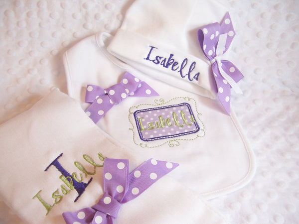 Personalized Coming Home set, Take Home From Hospital, Hat, Bib and Burp cloth set, personalized hospital hat