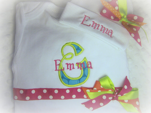 Girl's Personalized Coming Home Oufit, Take Home From Hospital Girl's Outfit, and Hat Set, Girls Take Home Outfit,