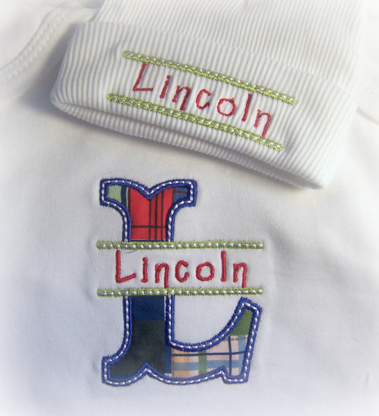 Personalized Coming Home Oufit, Monogram Gown and Beanie Hat Set, Boys Coming Home Outfit, ,