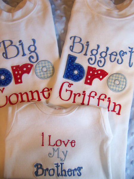 Personalized Set of 3, Sibling Brother Sister shirts/one pieces big sis, little sis, big bro, little bro, middle child