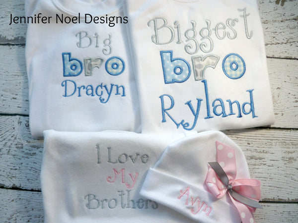 Personalized Set of 3, Sibling Brother Sister shirts/one pieces big sis, little sis, big bro, little bro, middle child