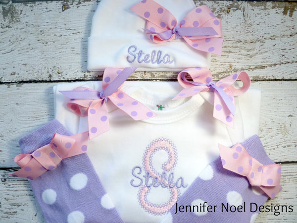 Personalized Take Home Oufit, Take Home From Hospital set, Gown, legwarmers and Hat Set, Girls Coming Home Outfit, ,