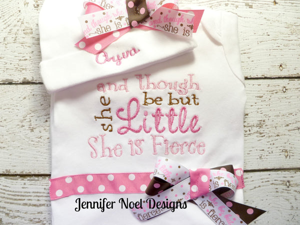 Personalized Newborn Take home set, newborn baby girl outfit, baby's first outfit, She is Fierce