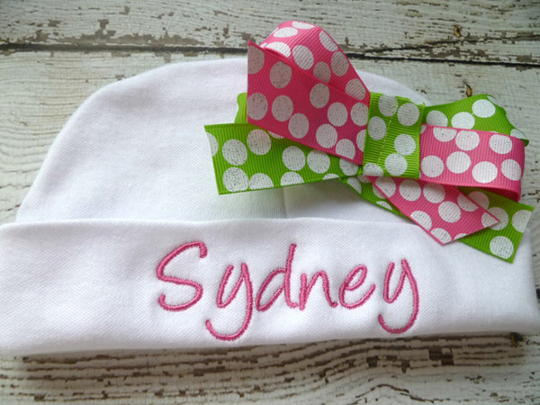 Personalized Coming Home Oufit, Take Home From Hospital Outfit, Layette Gown, or one piece and Hat Set, Girls Take Home outfit