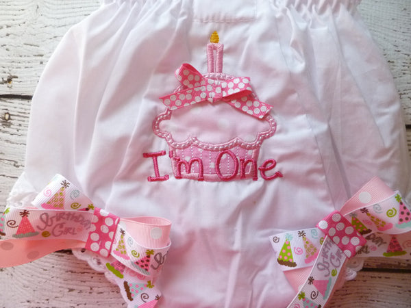 Girls First Birthday Outfit, Shirt or Onepiece, Bloomers, Hairbow, Headband, and Baby Legs, long or short sleeves