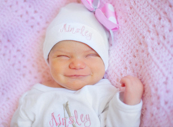 Personalized Coming Home Oufit, Take Home From Hospital Outfit, Layette Gown, or one piece and Hat Set, Girls Take Home outfit