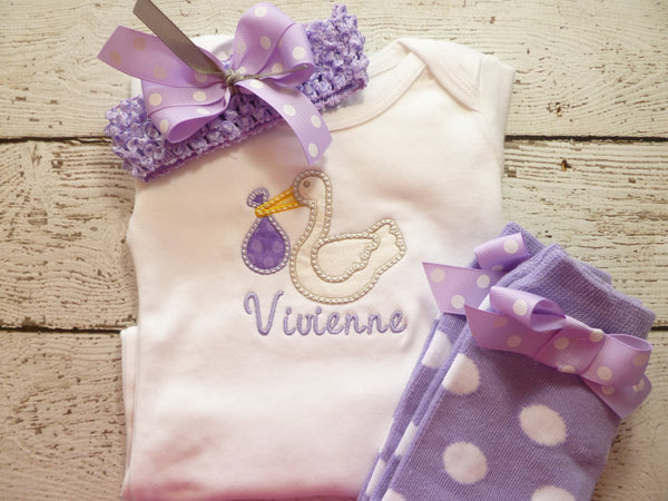 Personalized Coming Home layette, Take Home From Hospital gown, Layette Gown, or one piece and headband, legwarmers Set, take home outfit