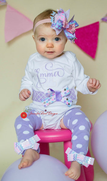 Girls First Birthday Outfit, Shirt or Onepiece, Bloomers, Hairbow, Headband, and Baby Legs, long or short sleeves