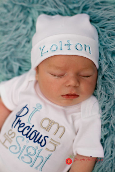 Personalized Boys Coming Home Oufit, Take Home From Hospital Outfit, Newborn Layette Gown, or one piece, Hat and legwarmer Set